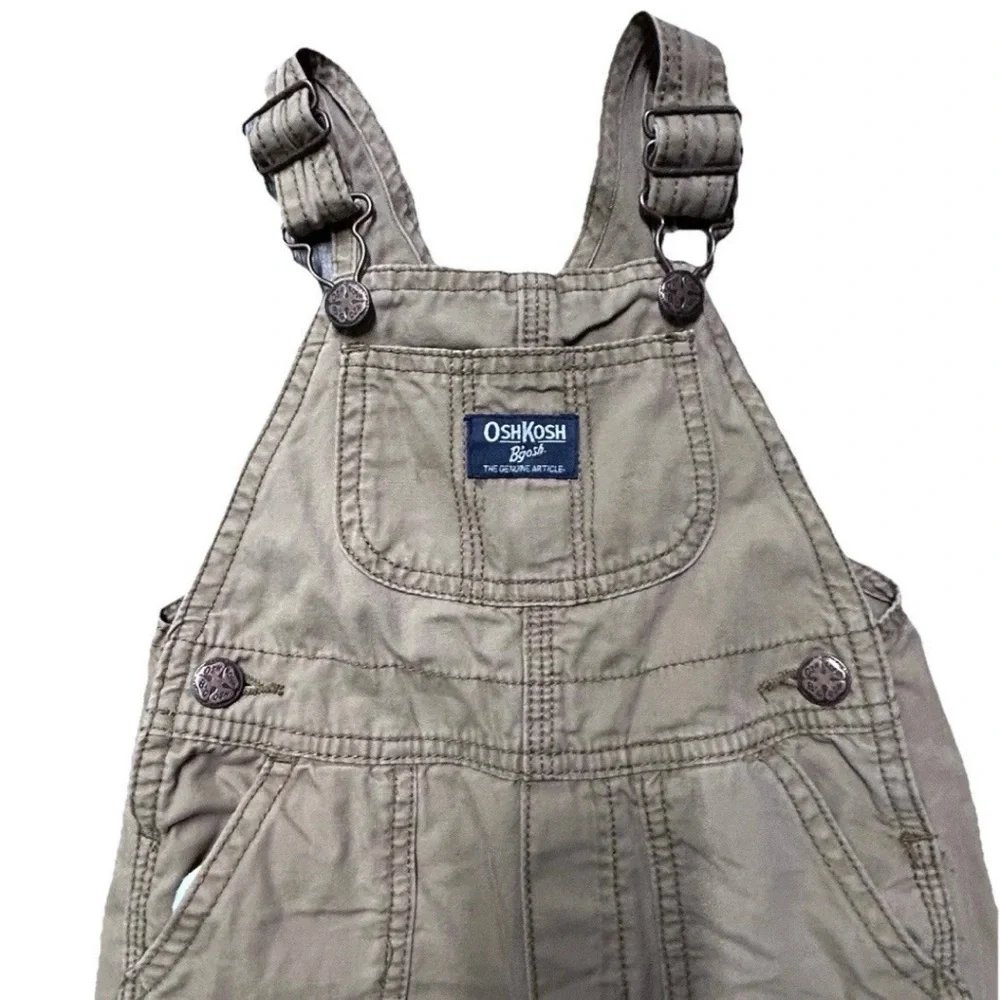 Toddler Boy Oshkosh B’gosh Khaki Overalls Size 18-24 Months